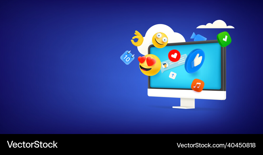Modern computer with notifications and social vector image