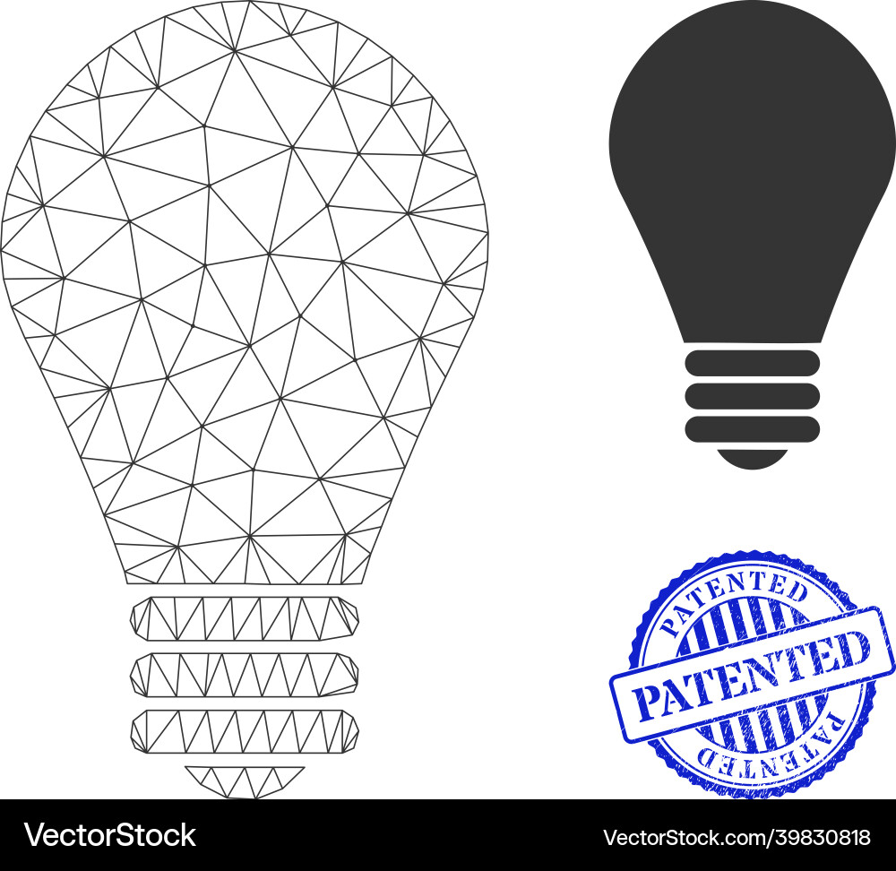 Patented scratched badge and web net lamp bulb Patented scratched badge and web net lamp bulb vector image