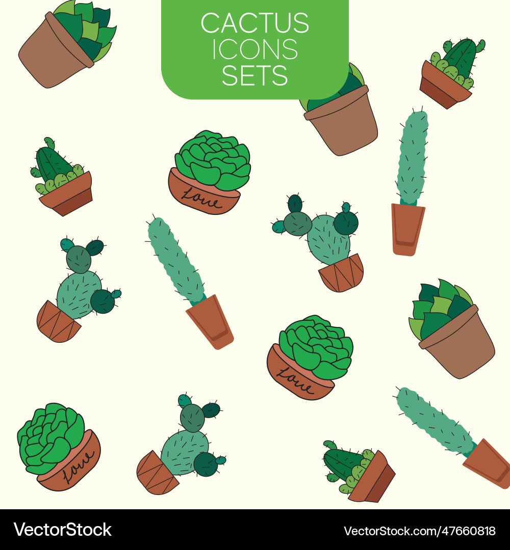 Seamless pattern background with cactus icons Vector Image