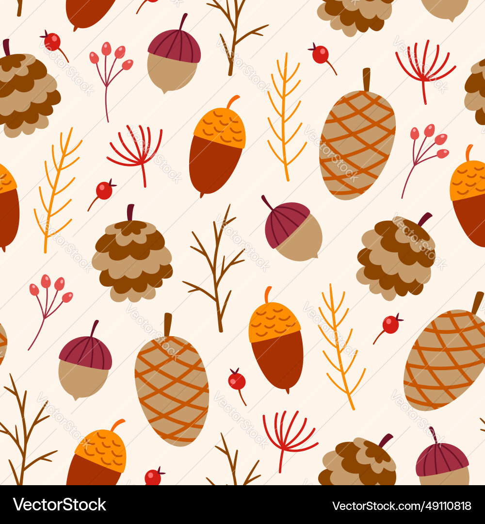 Seamless pattern with acorn and pine cone vector image