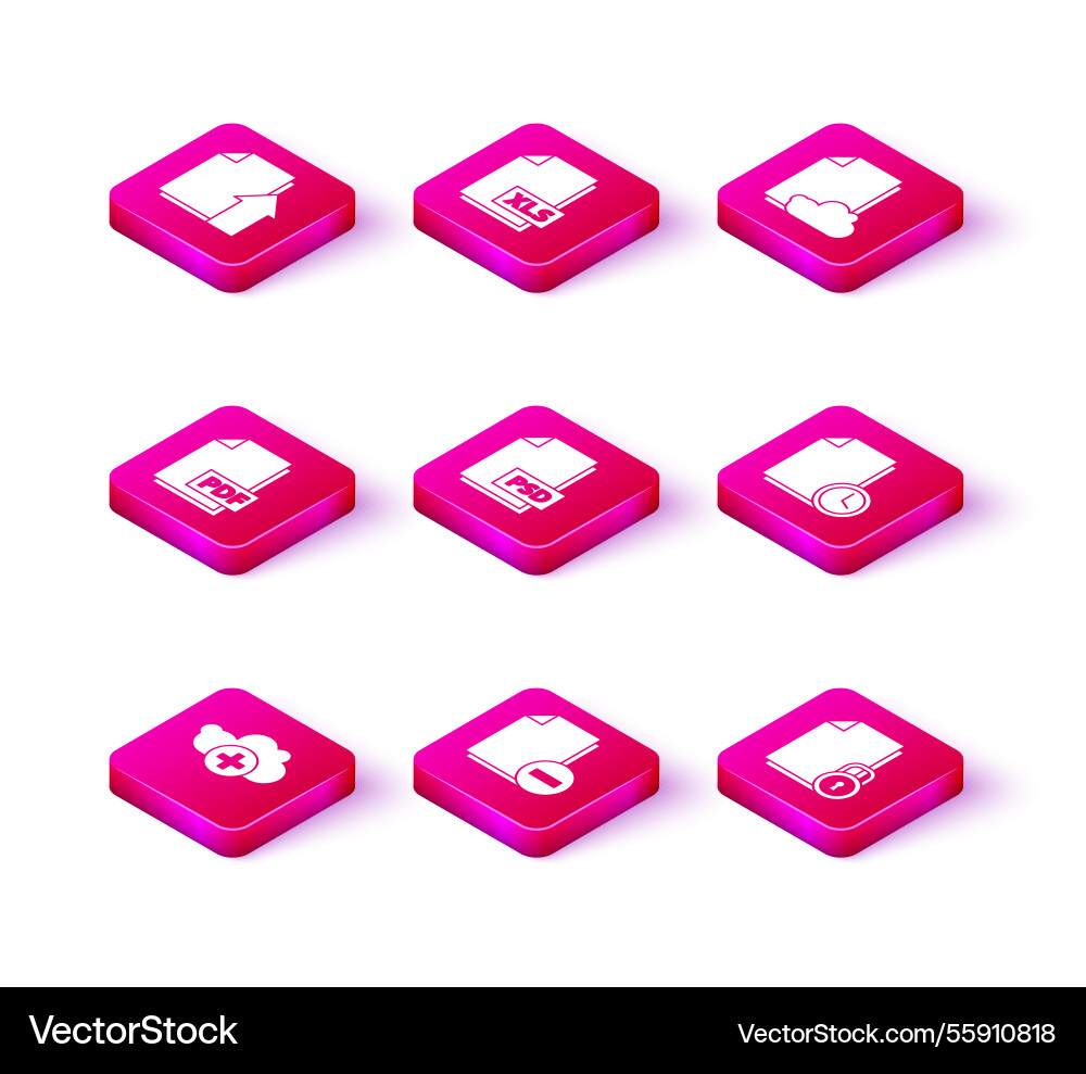 Set add cloud document with minus pdf file Set add cloud document with minus pdf file Vector Image