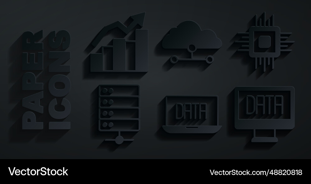 Set data analysis processor cpu server network Set data analysis processor cpu server network vector image