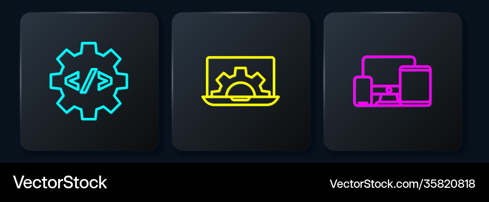 Set line front end development monitor mobile Set line front end development monitor mobile vector image