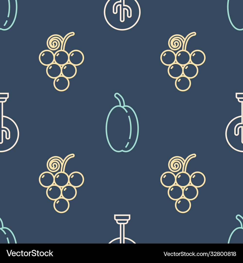 Set line tree grape fruit and plum vector image