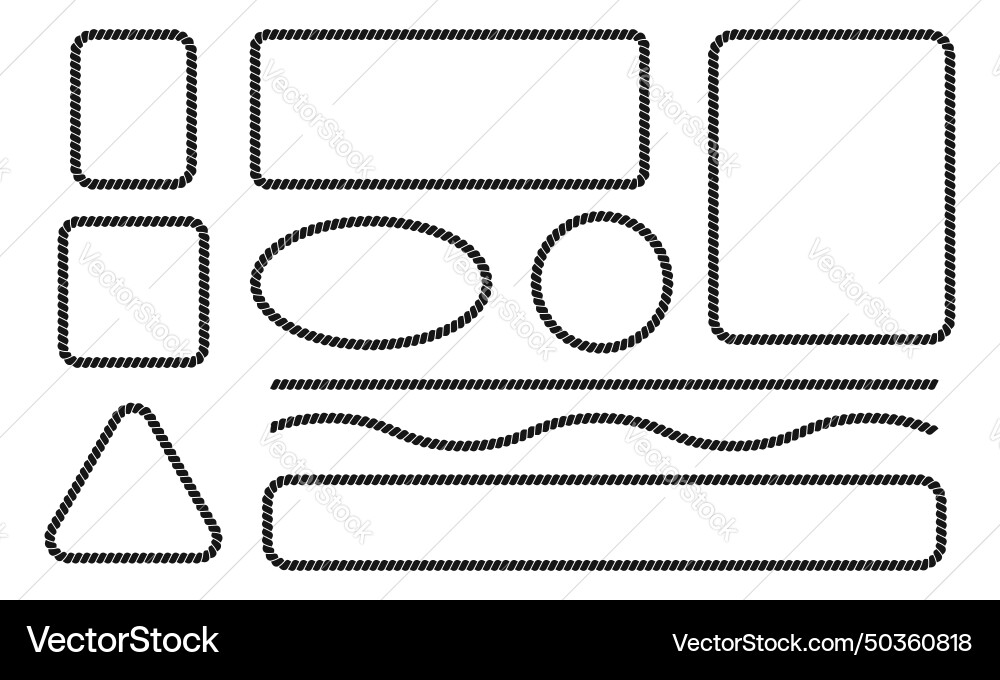 Set of rope or cord frames and borders rectangle Set of rope or cord frames and borders rectangle vector image