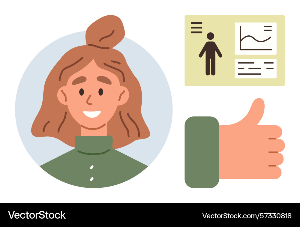 Smiling person with data profile and positive Smiling person with data profile and positive Vector Image
