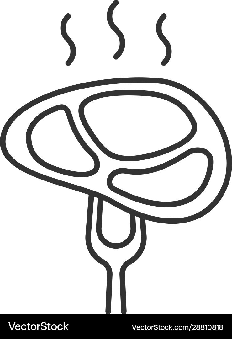 Steak on carving fork linear icon Vector Image