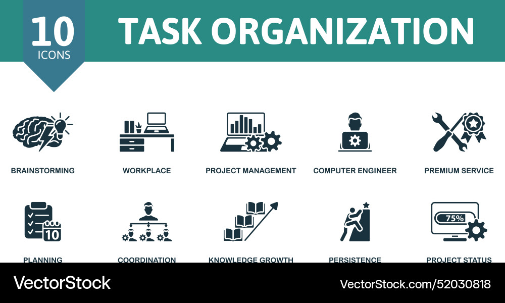 Task organization icon set brainstorming Task organization icon set brainstorming vector image