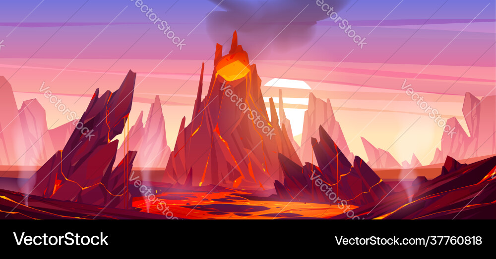Volcanic eruption with lava fire and smoke Volcanic eruption with lava fire and smoke vector image