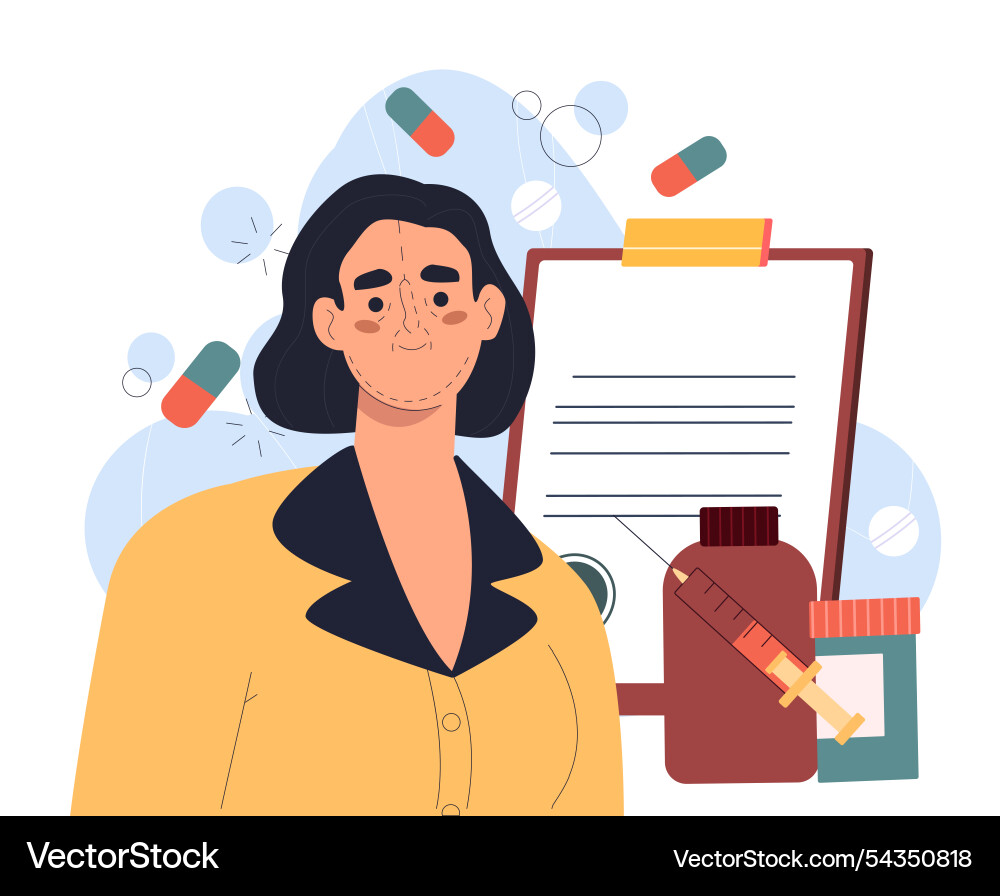 Woman with face surgery young girl near pills Woman with face surgery young girl near pills vector image