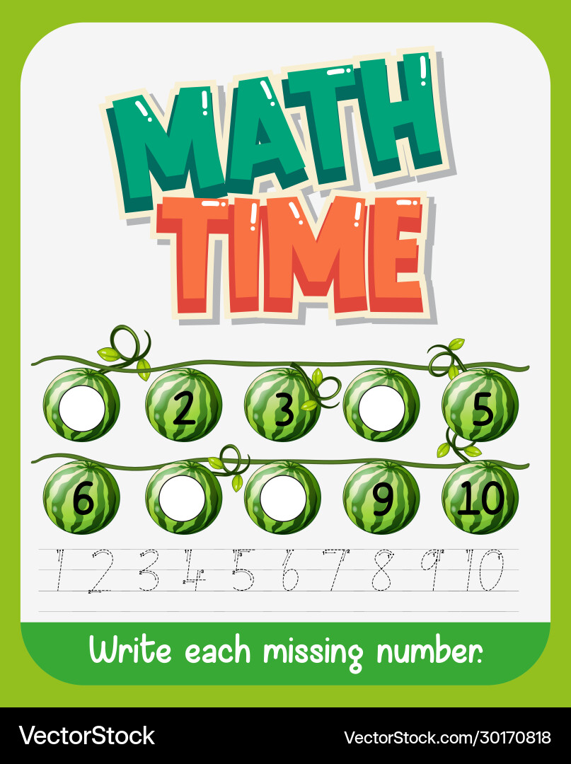Worksheet template design for math with missing Worksheet template design for math with missing vector image