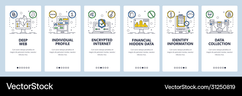 Deep web website and mobile app onboarding screens Deep web website and mobile app onboarding screens vector image