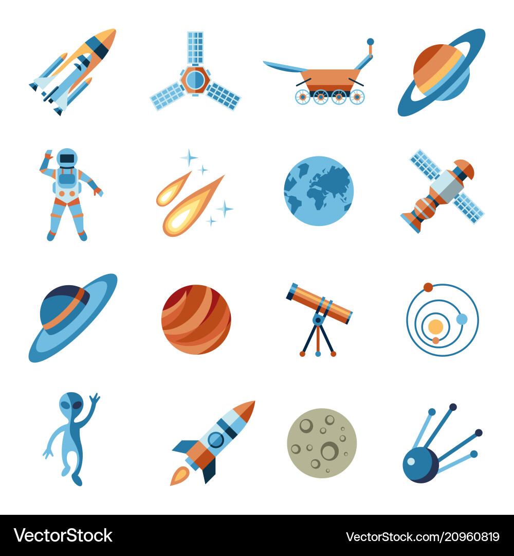 Digital line icons set space and rockets Digital line icons set space and rockets vector image
