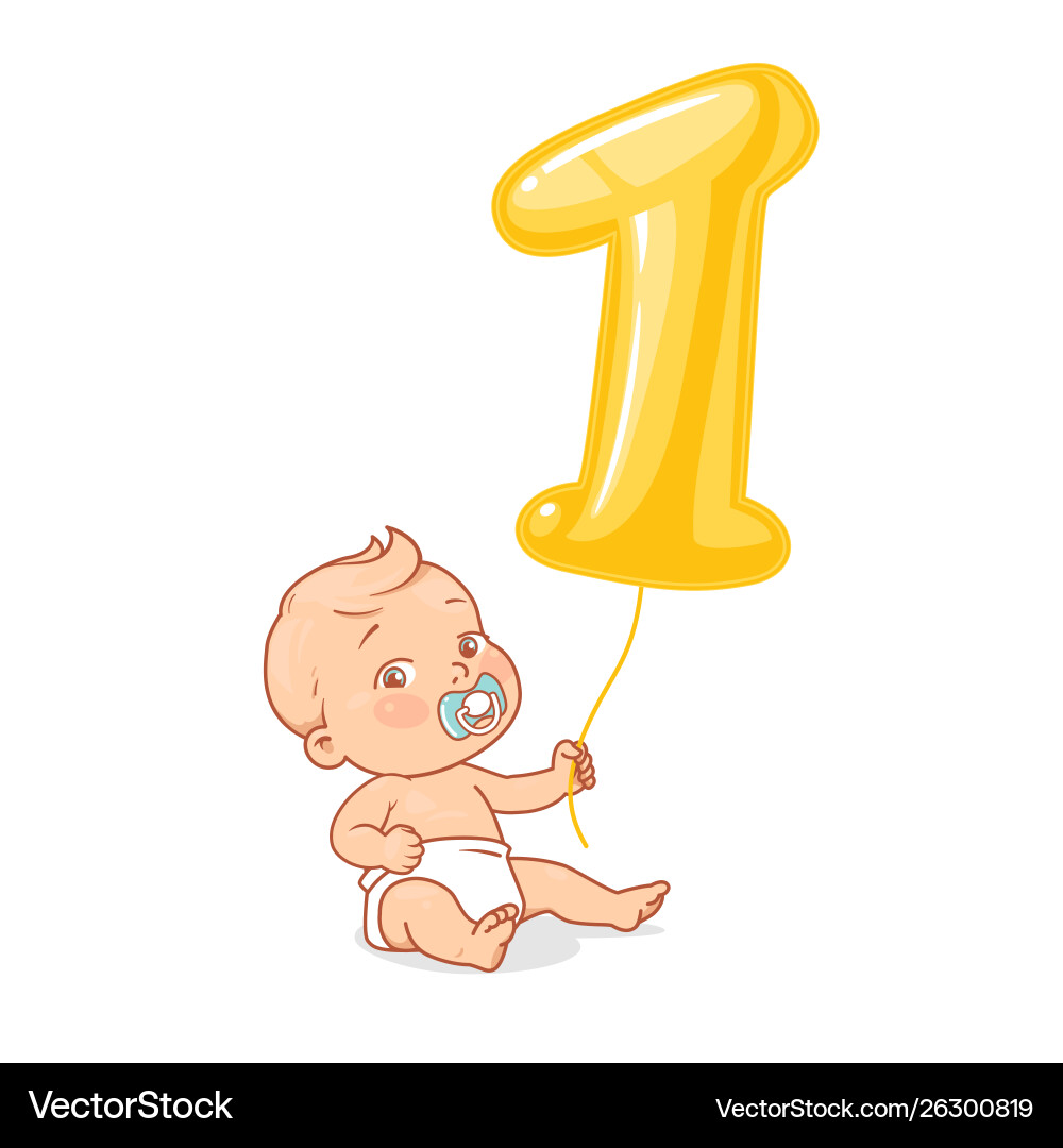 Glückliches Baby mit Nummer ein Ballon Vektorbild