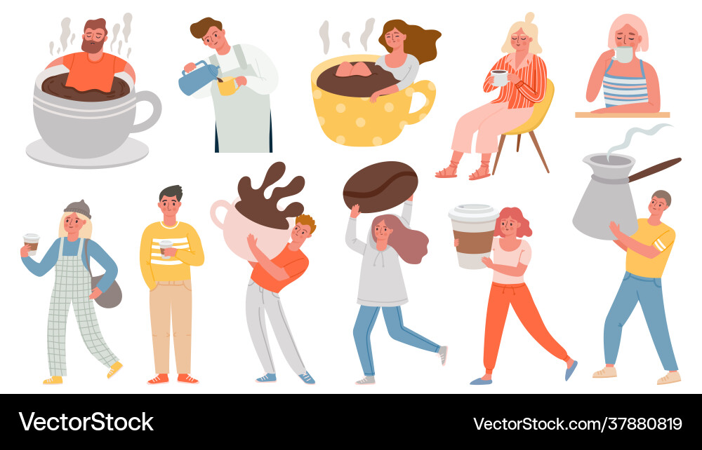 Kaffee Menschen Männer und Frauen mit heißem Morgen Kaffee Menschen Männer und Frauen mit heißem Morgen vektorbild