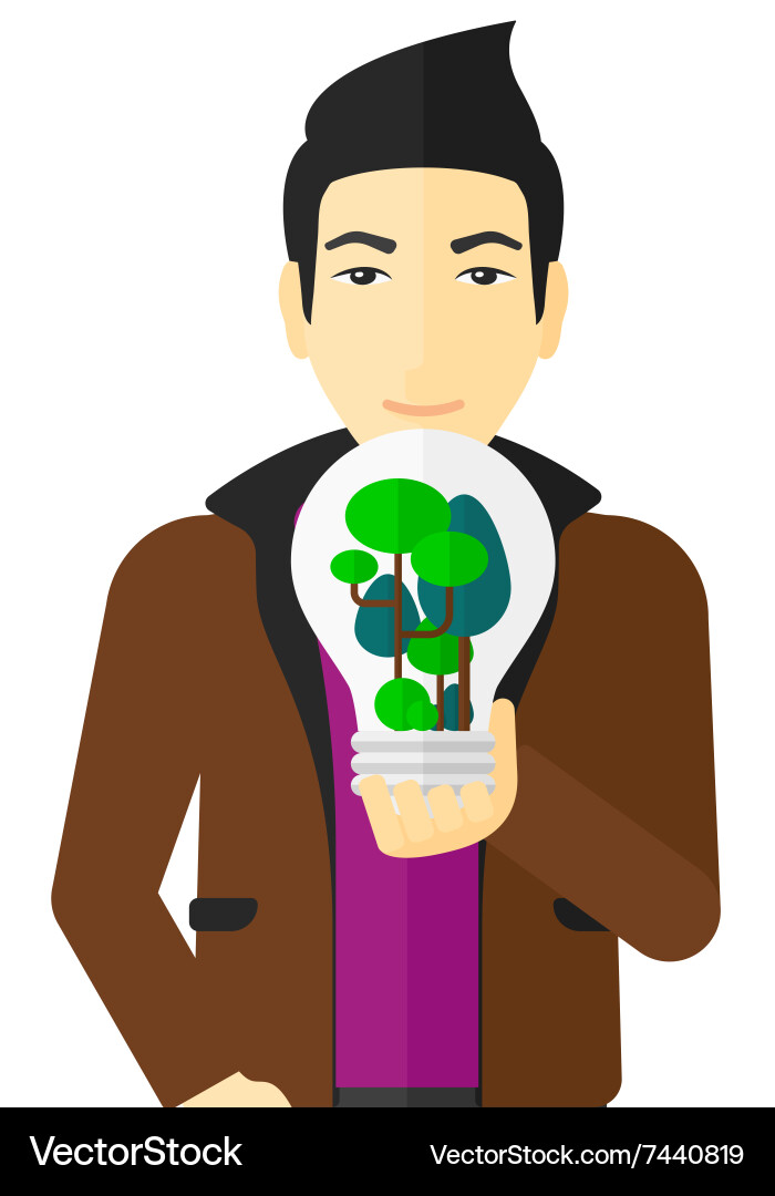 Man with lightbulb and trees inside vector image