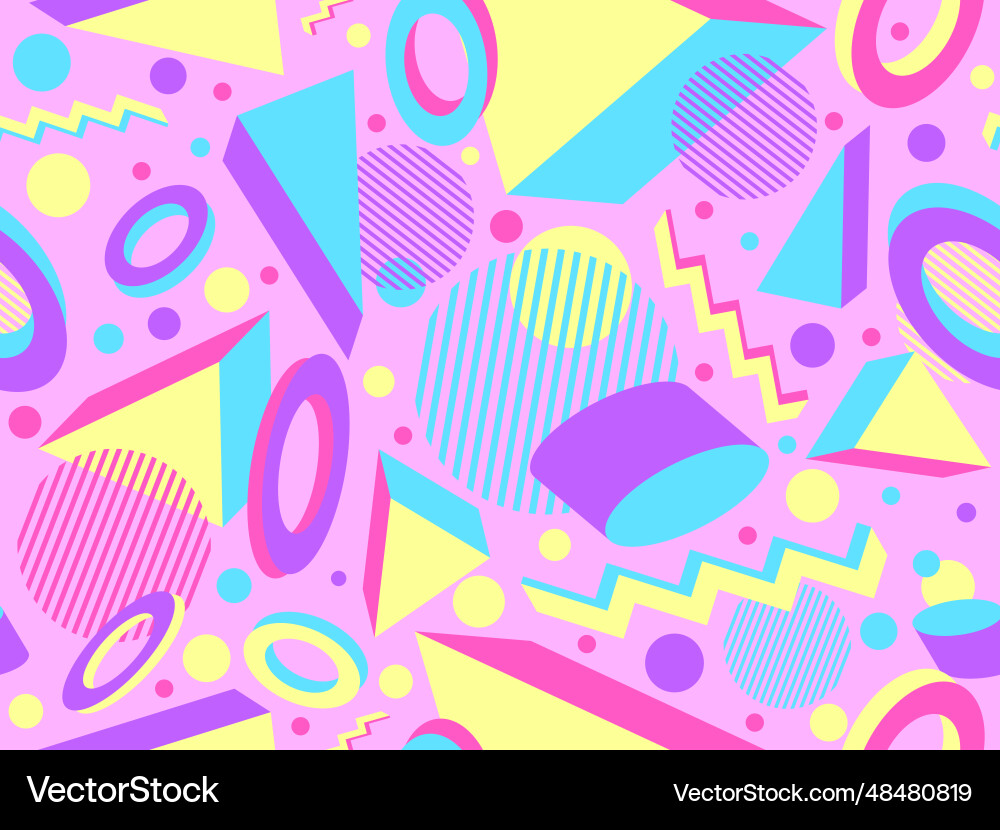 Memphis seamless pattern with 3d geometric shapes Memphis seamless pattern with 3d geometric shapes vector image