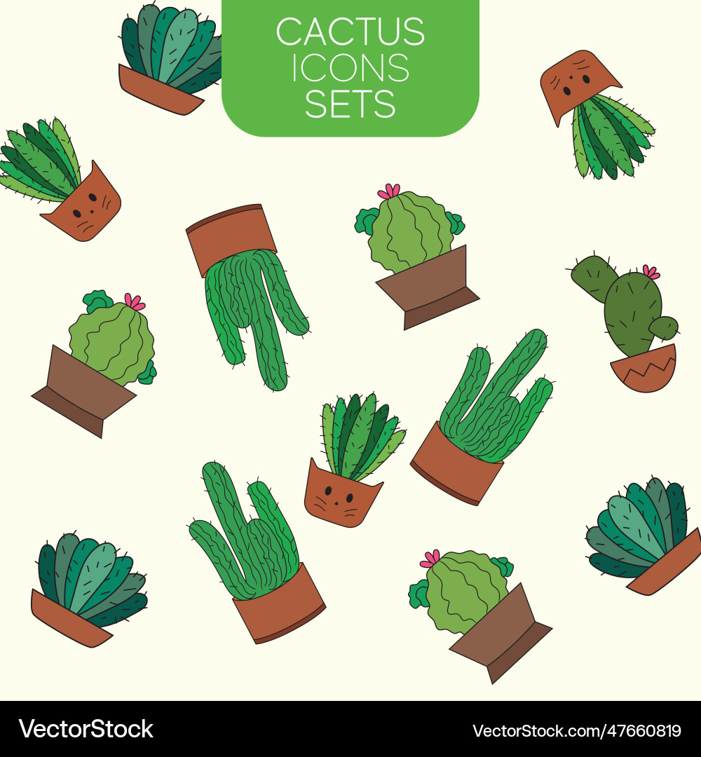 Seamless pattern background with cactus icons Vector Image