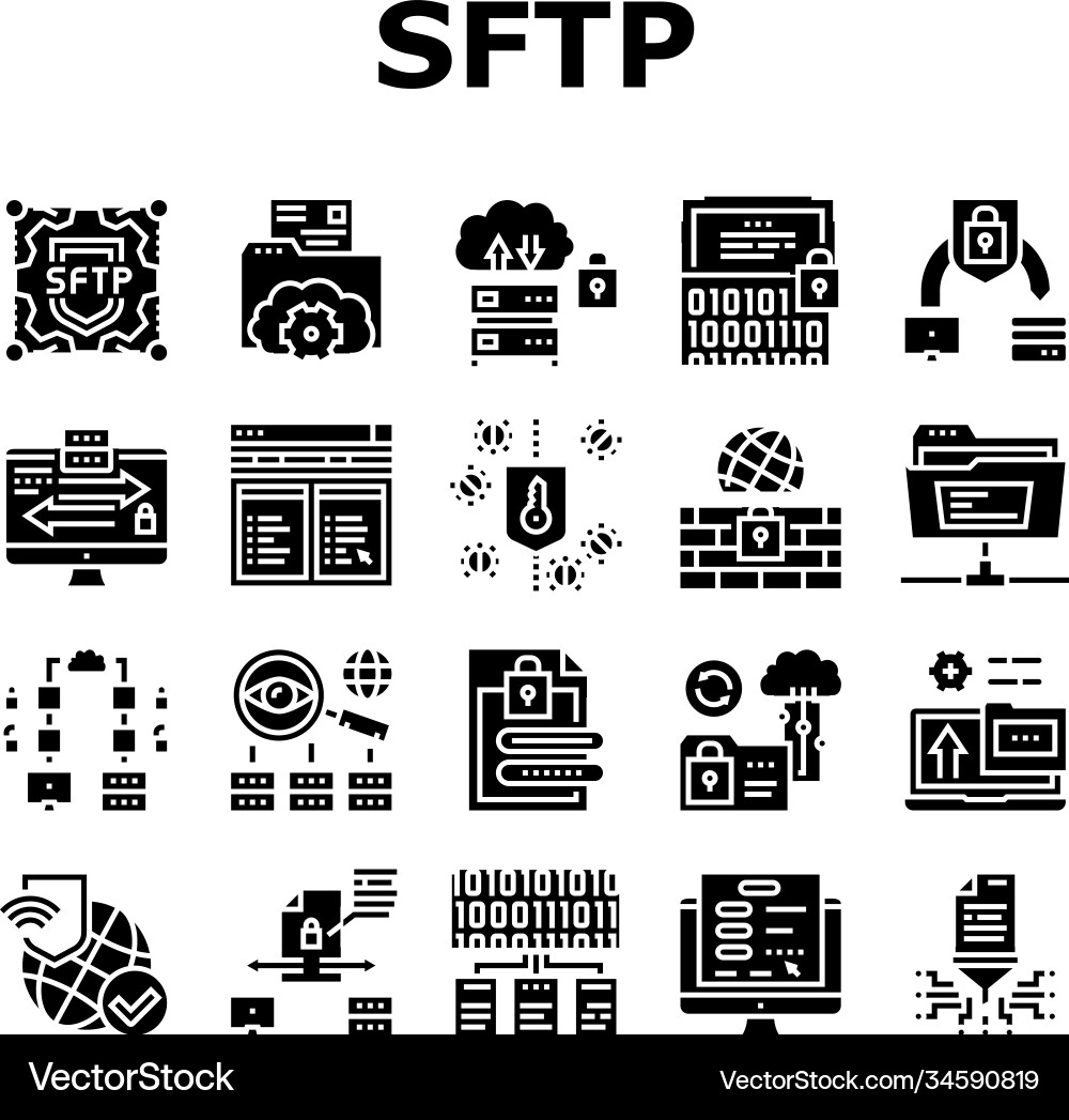 Ssh sftp file transfer protocol icons set vector image