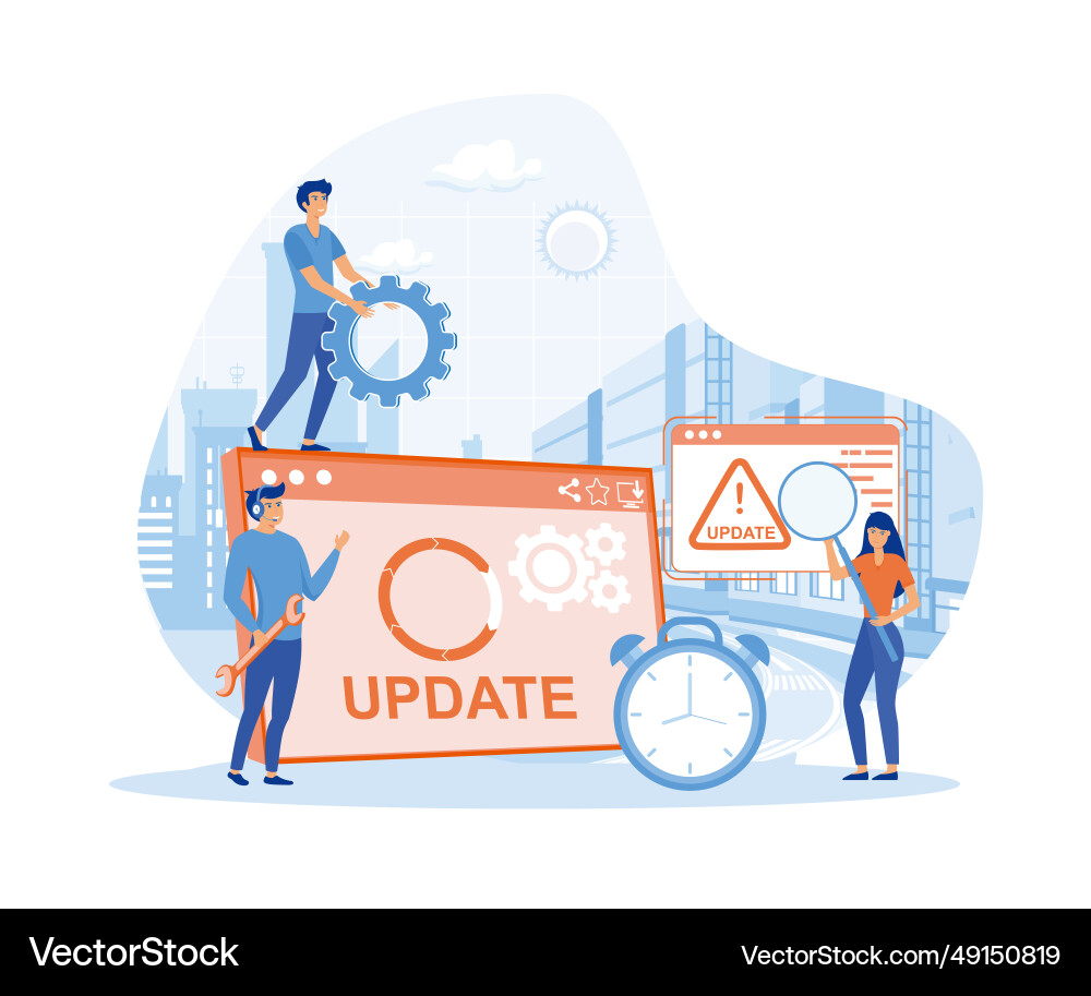 System-Update winzige Programmierer Upgrade System-Update winzige Programmierer Upgrade vektorbild