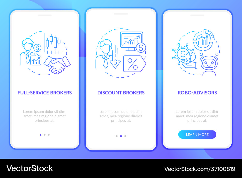 Trader types onboarding mobile app page screen Trader types onboarding mobile app page screen vector image