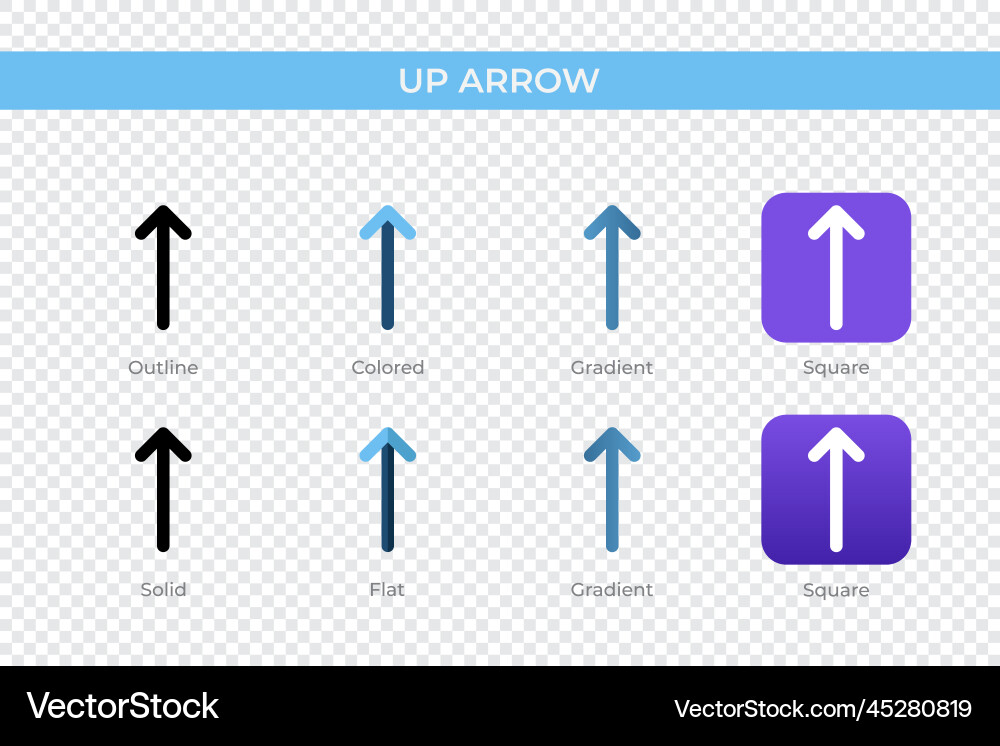 Up arrow icon in different style icons vector image