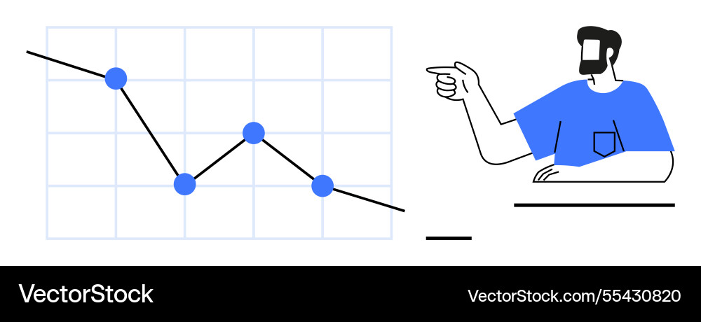 Businessman pointing at declining line graph data Businessman pointing at declining line graph data vector image