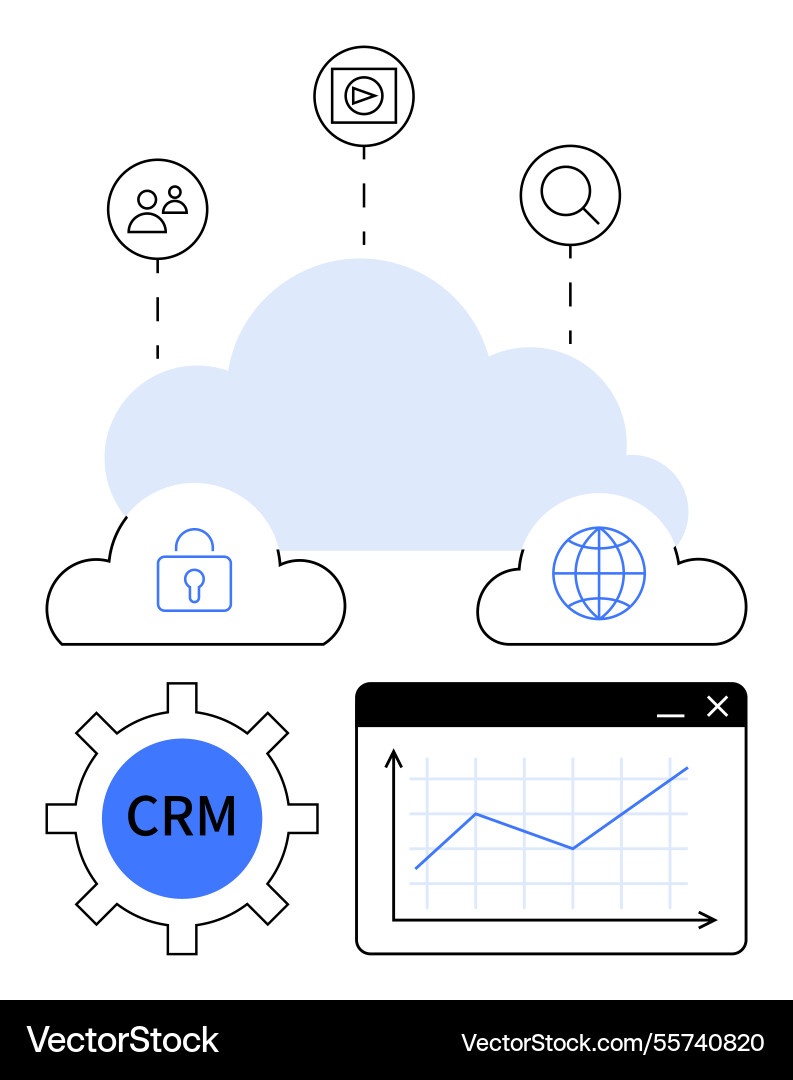 Cloud-based crm system with analytics security Cloud-based crm system with analytics security Vector Image
