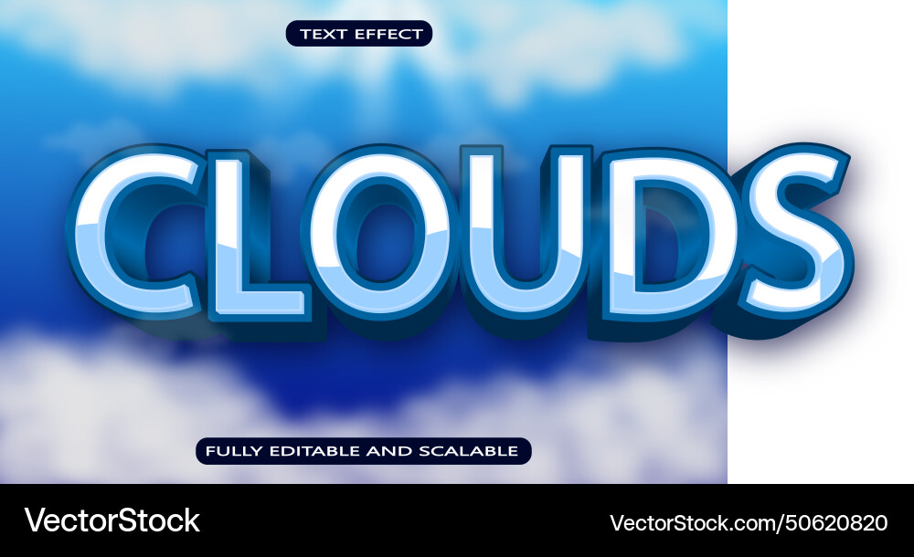 Clouds editable text effect 3 dimension emboss Clouds editable text effect 3 dimension emboss vector image