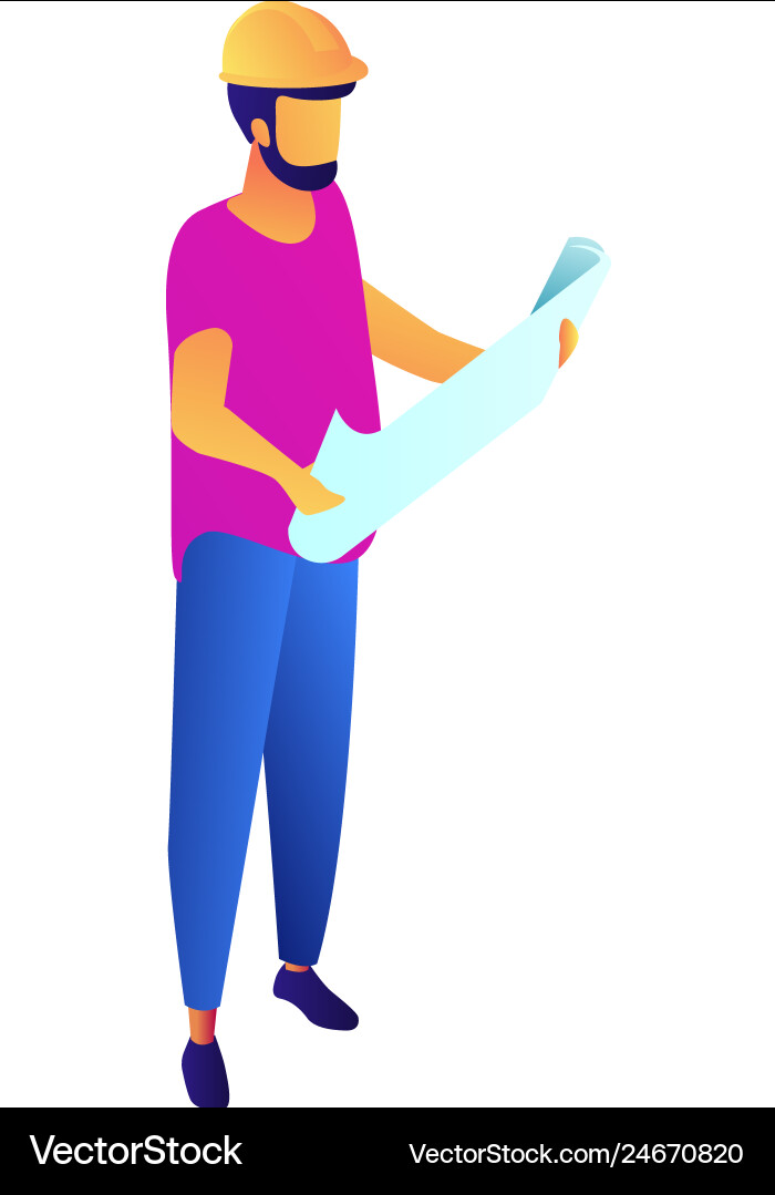 Engineer wearing safety helmet holding blueprint Engineer wearing safety helmet holding blueprint vector image