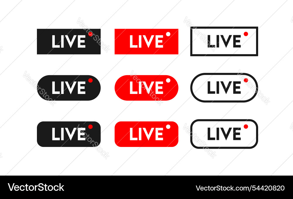 Live broadcast button set in flat style streaming Live broadcast button set in flat style streaming vector image