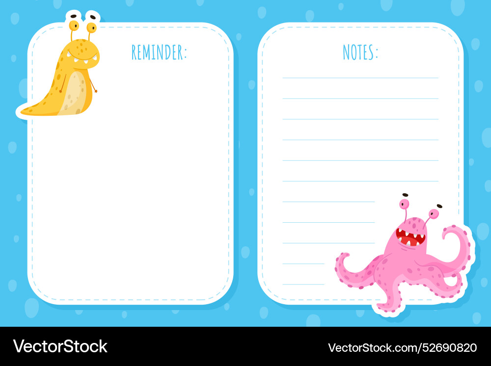 Note card with funny monster character and mutant Note card with funny monster character and mutant vector image