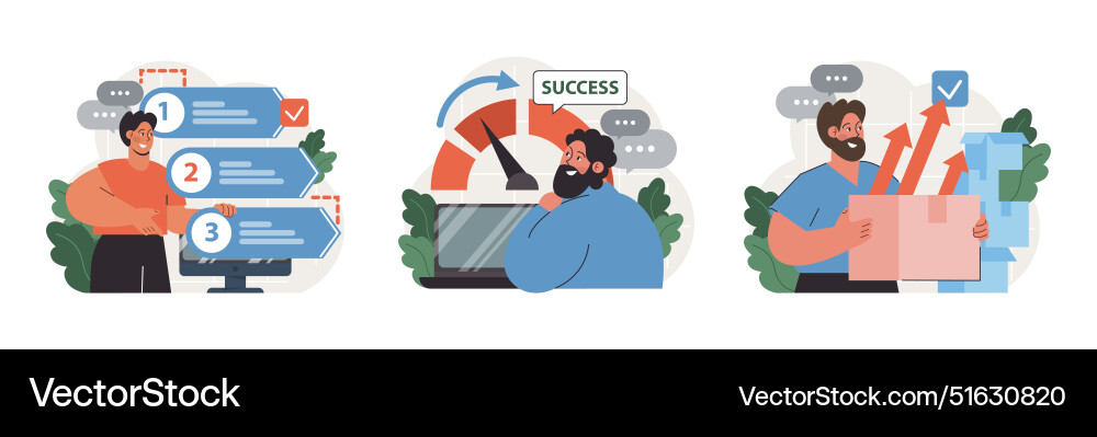 Progress set work optimization and efficiency Progress set work optimization and efficiency vector image