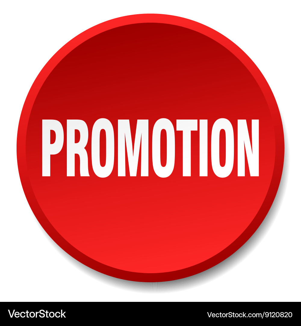 Promotion red round flat isolated push button vector image