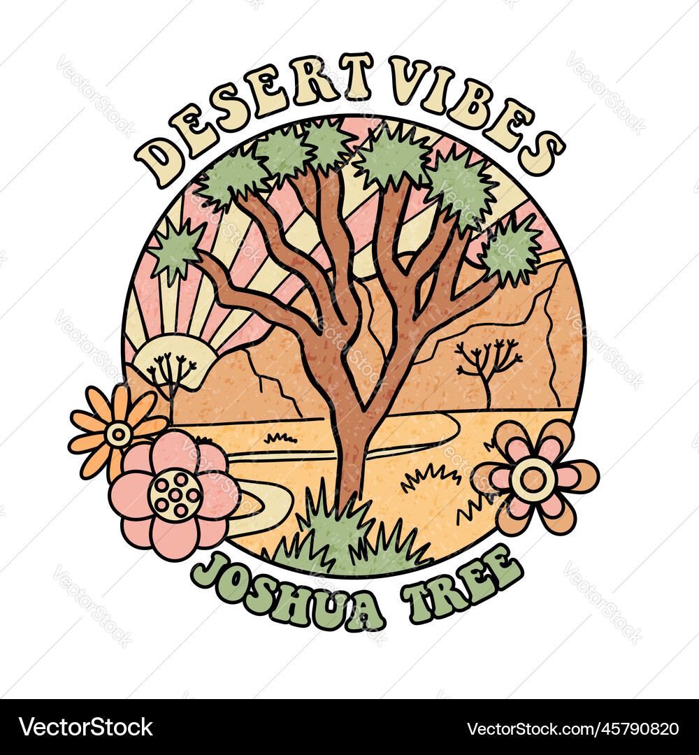Retro Joshua Tree Badge - Desert Vibes Vector Image
