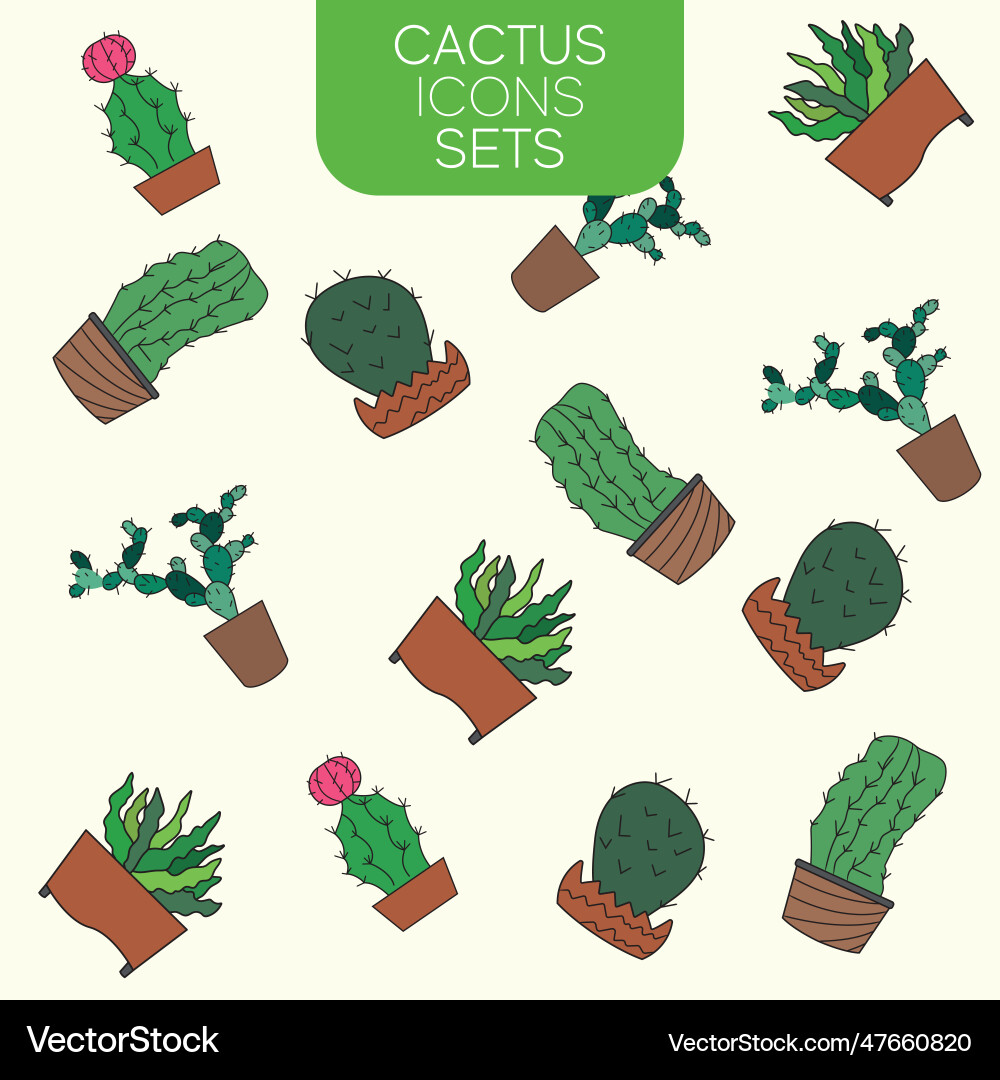 Seamless pattern background with cactus icons Vector Image