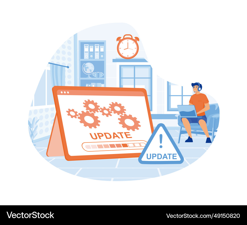 System-Update der Programmierer hinter Computer System-Update der Programmierer hinter Computer vektorbild