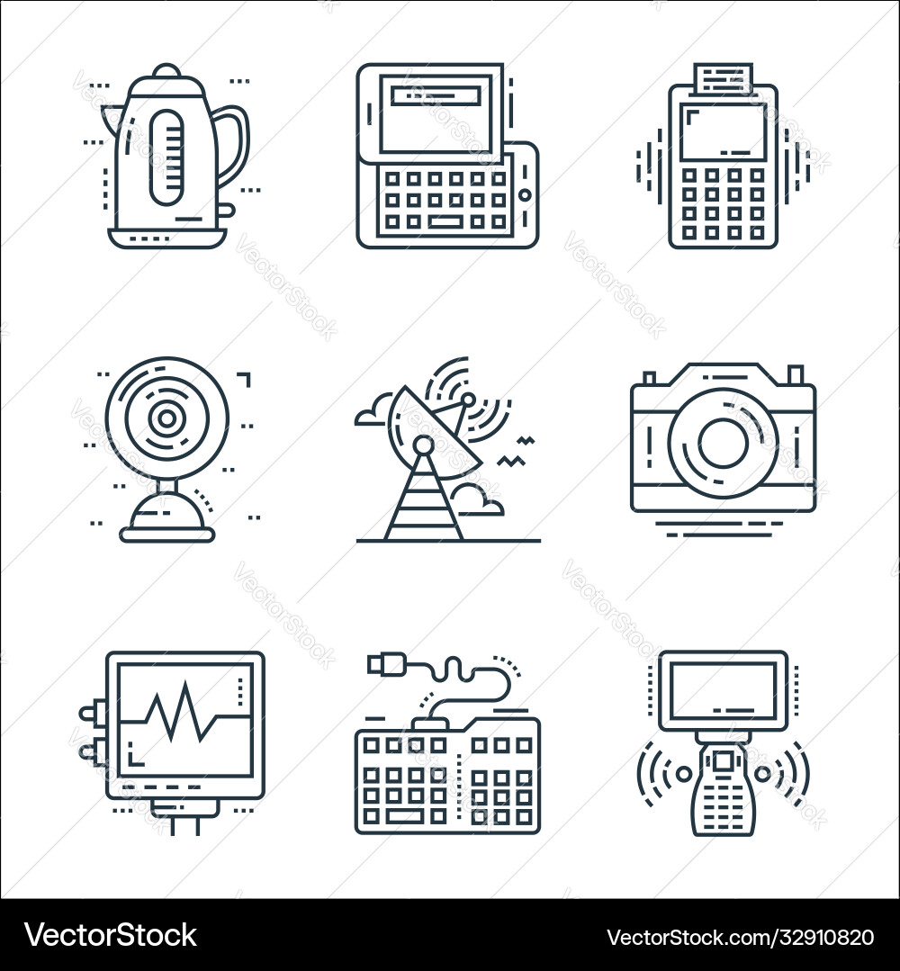 Technology devices line icons linear set quality Technology devices line icons linear set quality vector image