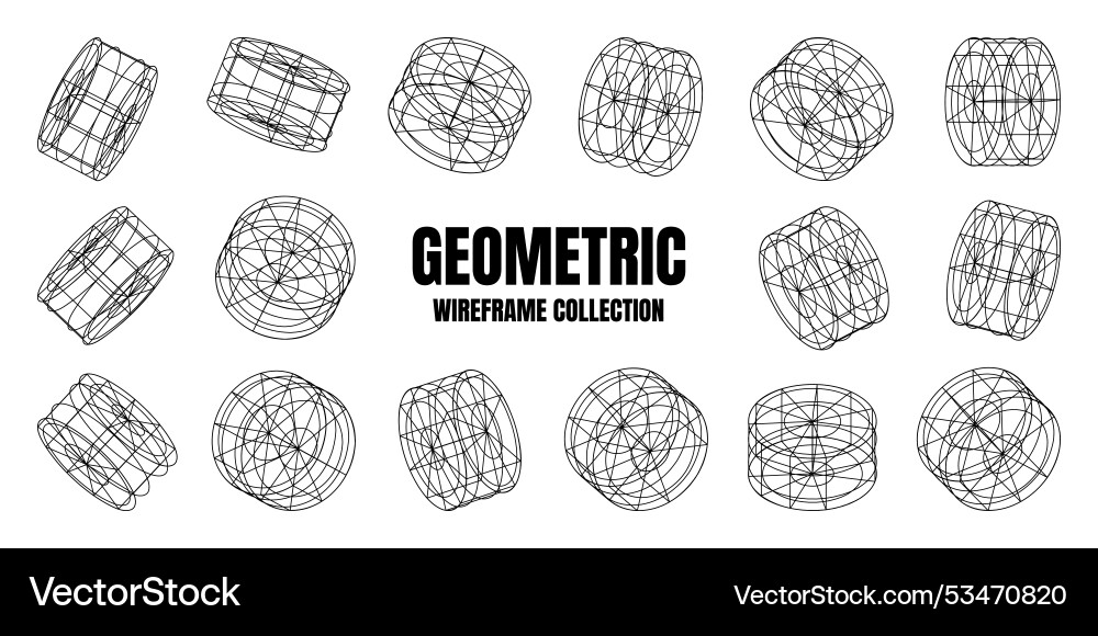 Wireframe lined shapes perspective mesh 3d grid Wireframe lined shapes perspective mesh 3d grid vector image
