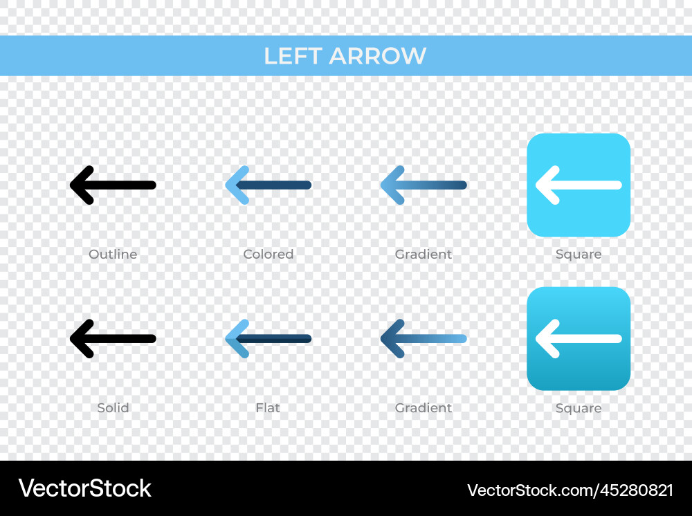 Left arrow icon in different style vector image