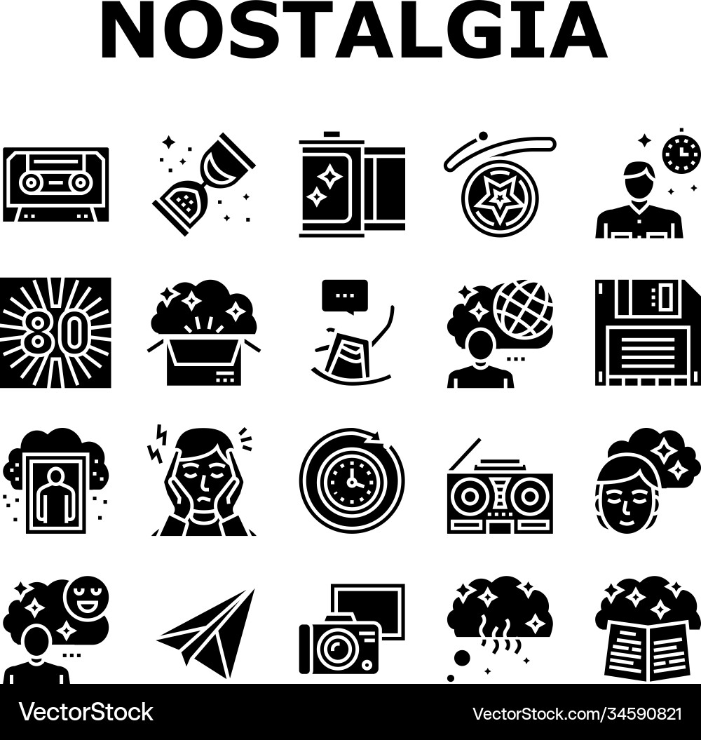 Nostalgia and memory collection icons set Vector Image