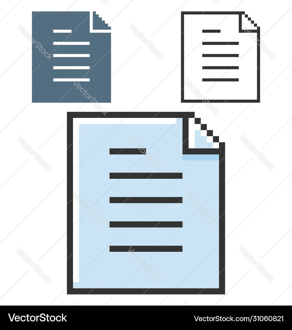 Pixel icon document in three variants fully vector image