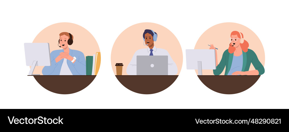 Round composition set with friendly operator call Round composition set with friendly operator call vector image
