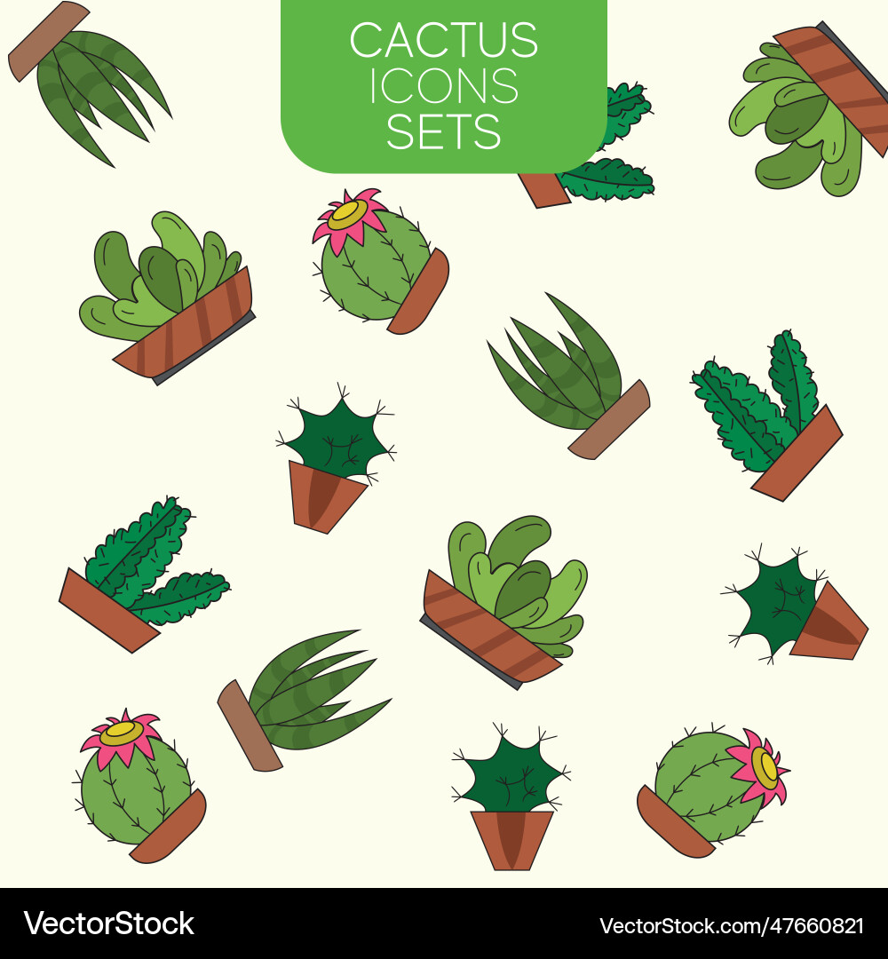 Seamless pattern background with cactus icons Vector Image