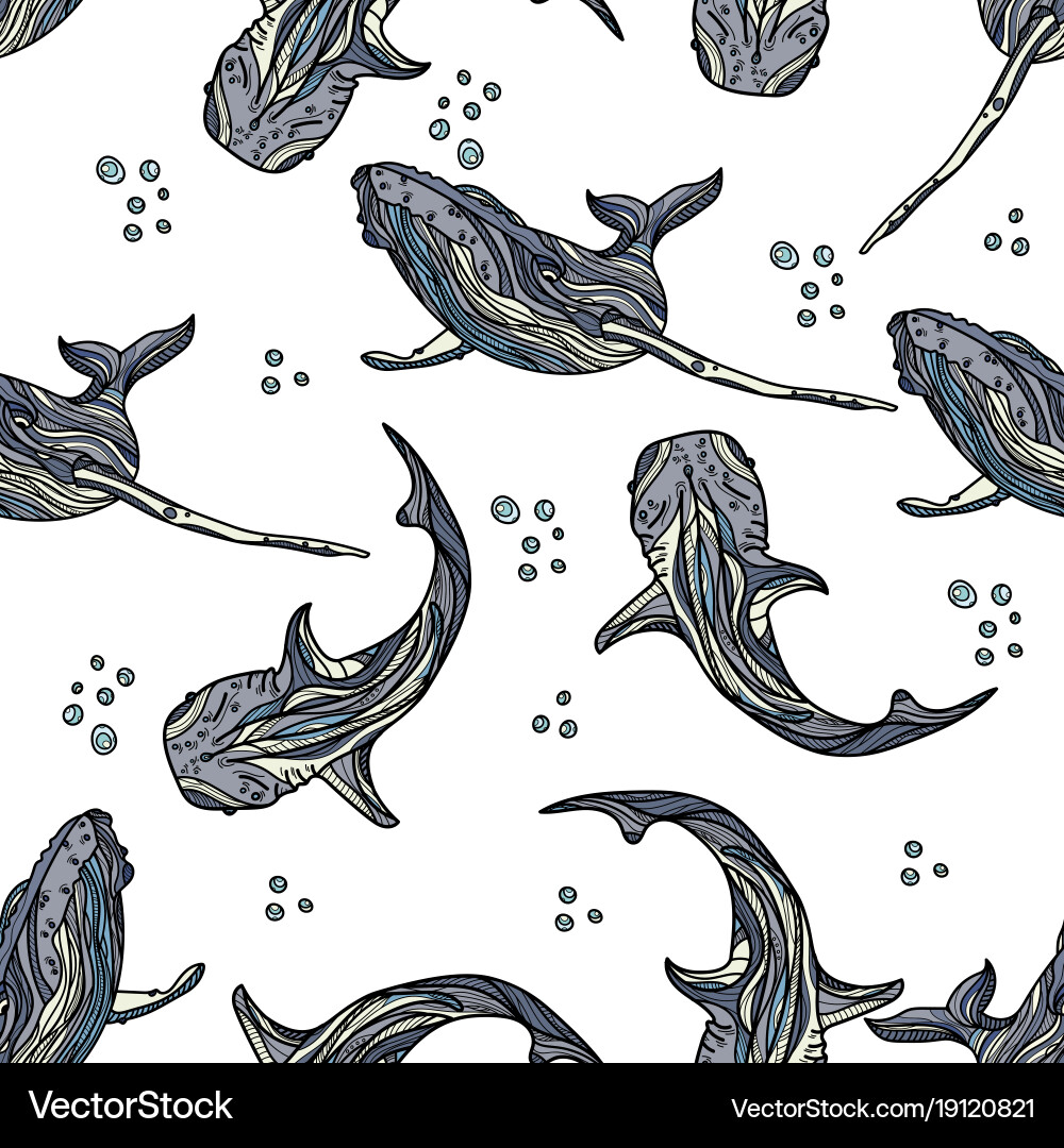 Seamless pattern with whales and bubbles vector image
