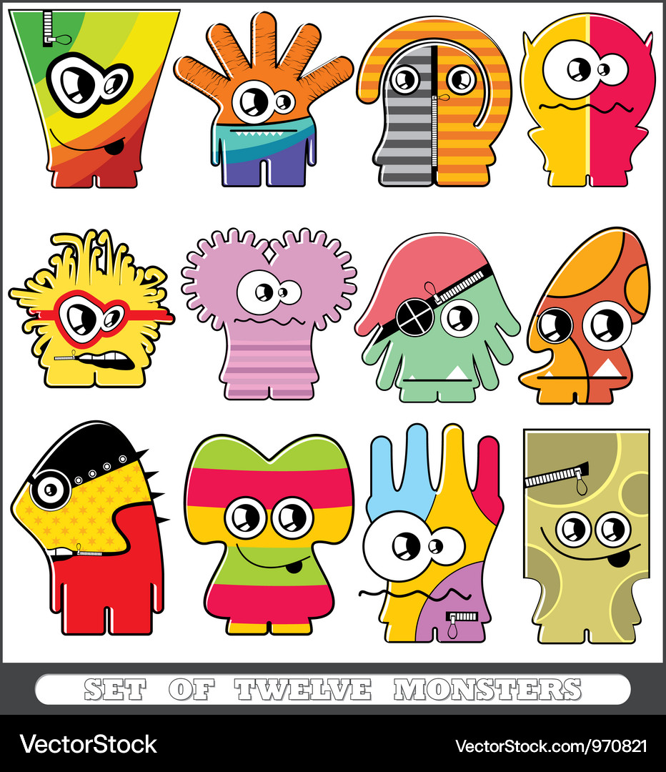 Set of twelve monsters Vector Image