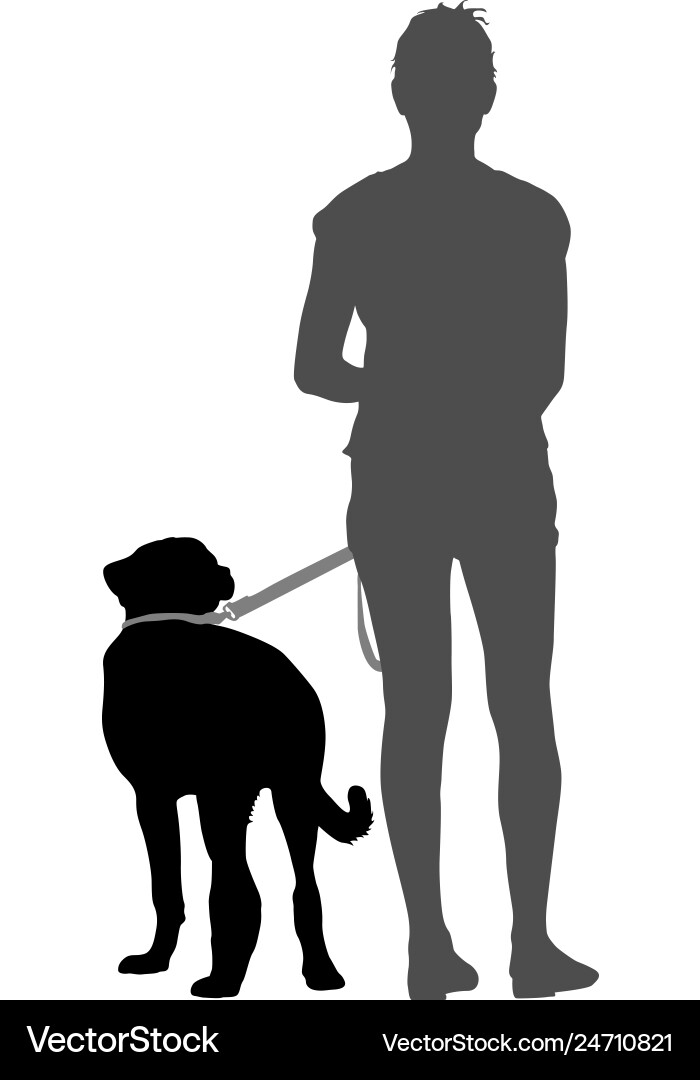 Silhouette of woman and dog on a white background Silhouette of woman and dog on a white background vector image