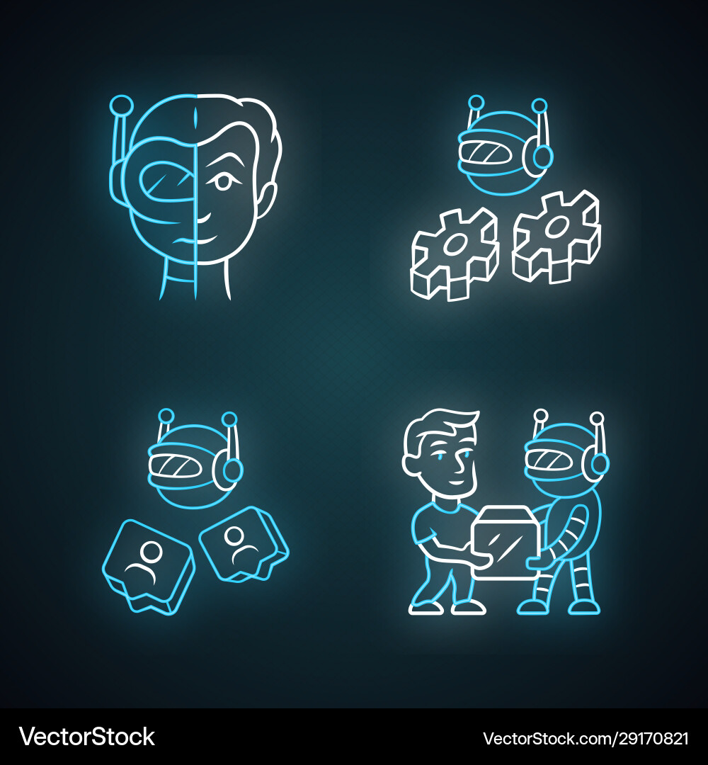Software bot neon light icons set socialbot Software bot neon light icons set socialbot vector image