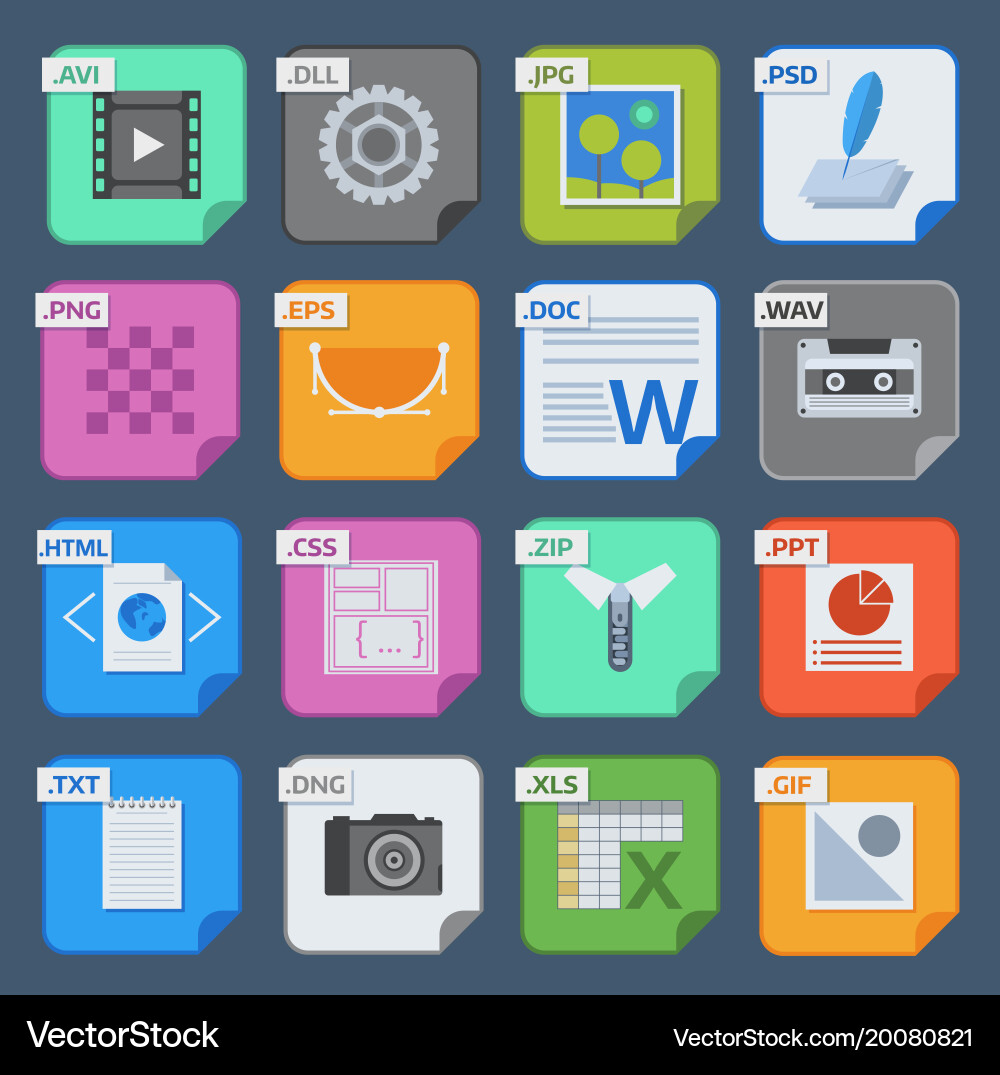 Square file types and formats labels icons Vector Image