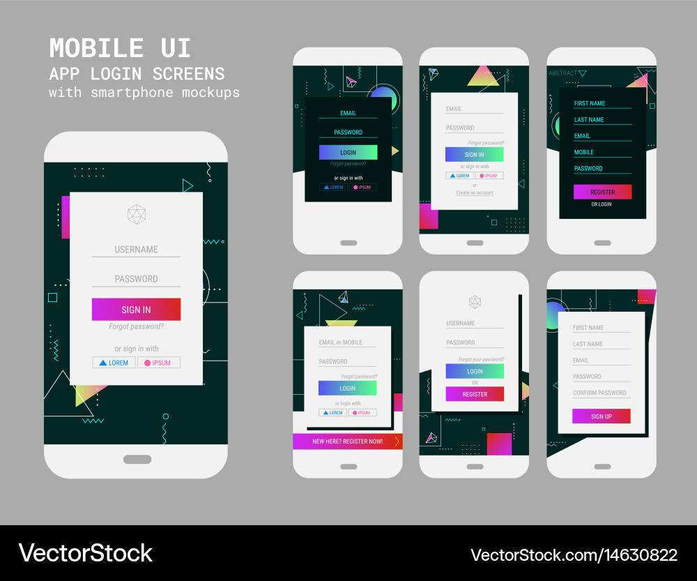 Abstract geometric ui sign in and up screens Vector Image